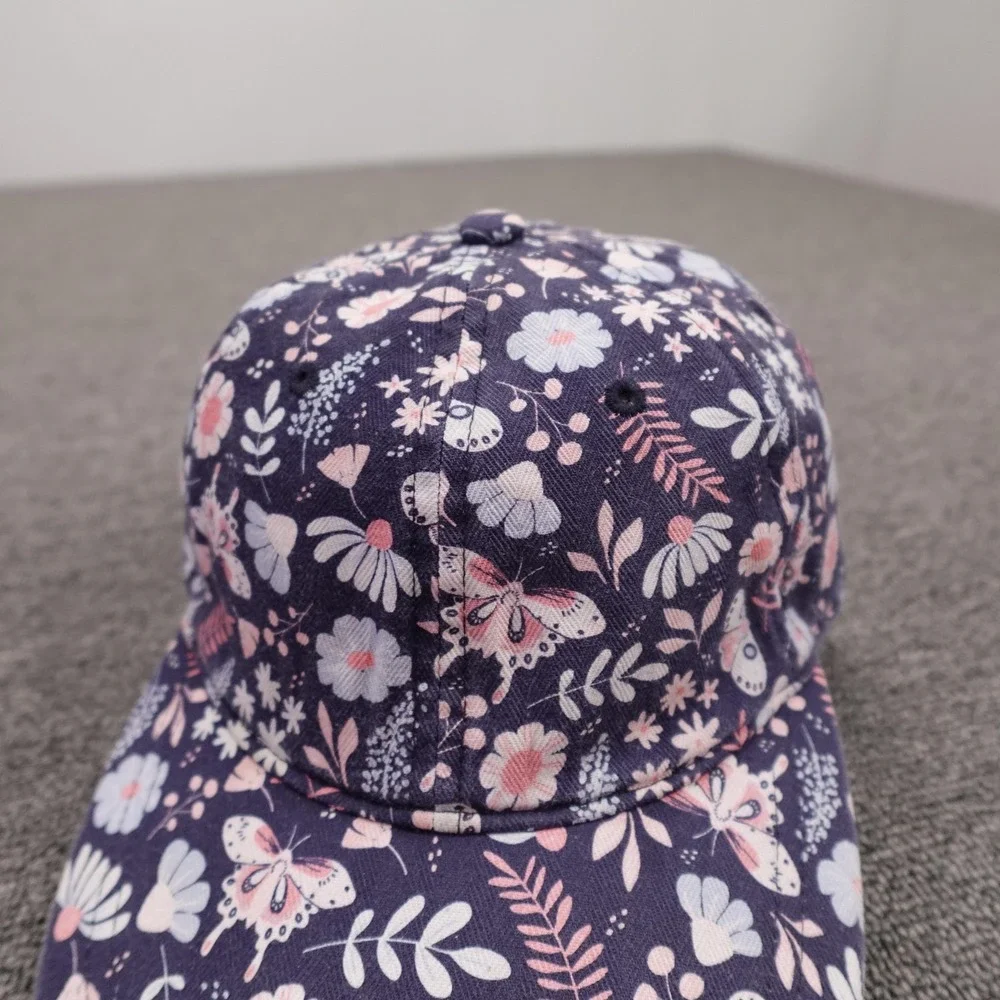 Duluth Trading Co Hat Cap Strap Back Womens L/XL Blue Floral Butterfly Print
